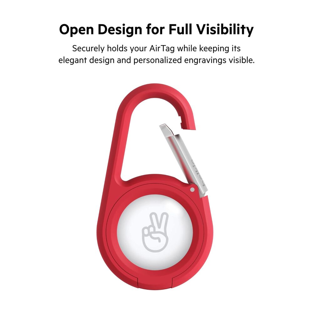 Secure Holder with Carabiner for AirTag, Red, hi-res