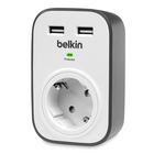 Belkin BSV103 SurgeCube-spanningsbeveiliger met 1 stopcontact en 2 USB-laadpoorten (2,4 A gedeeld), White/Gray, hi-res