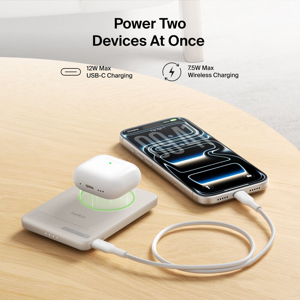 Slim Magnetic Power Bank 5K with Qi2, Sand, hi-res