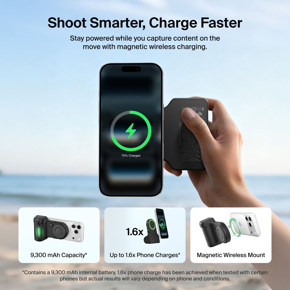 Magnetic Charging Camera Grip with Power Bank, Charcoal, hi-res