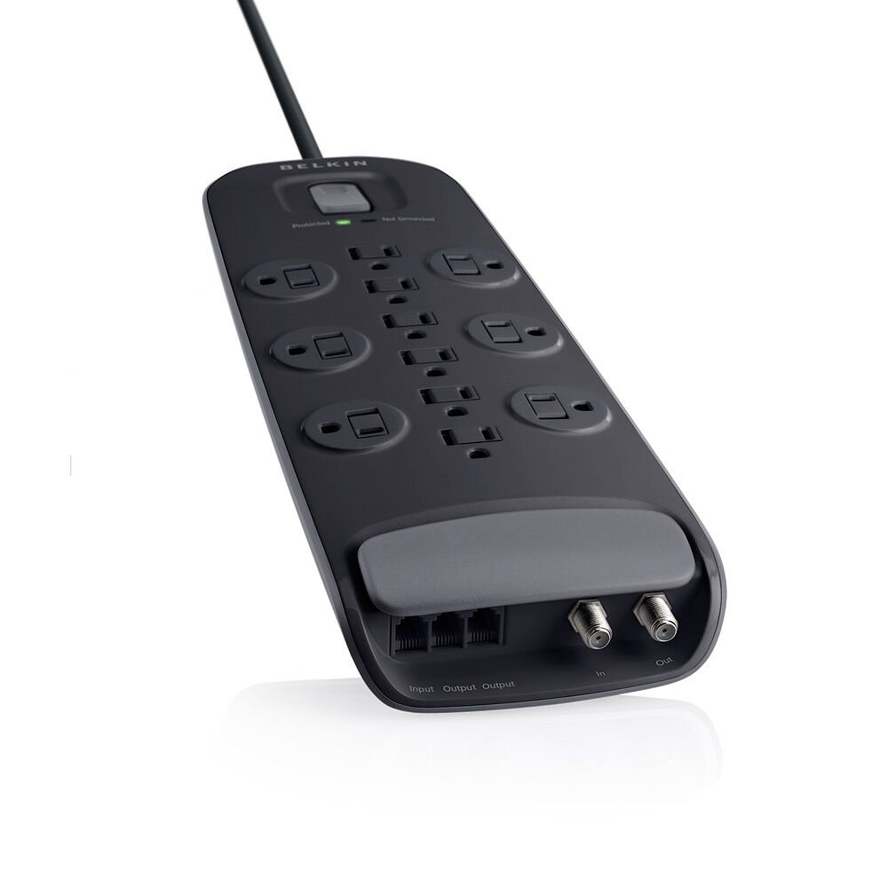 12-outlet Surge Protector with 8 ft Power Cord with Cable/Satellite Protection, Black, hi-res