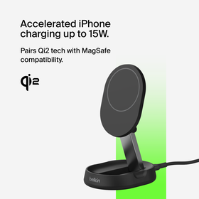 Convertible Magnetic Wireless Charging Stand with Qi2 15W, Black, hi-res