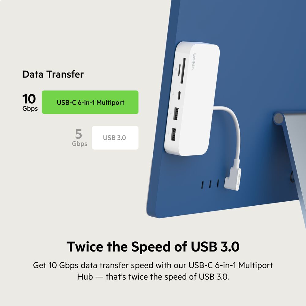 USB-C 6-in-1 Multiport Hub with Mount, White, hi-res