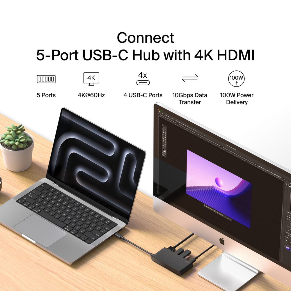 5-Port USB-C Hub with 4K HDMI, Black, hi-res