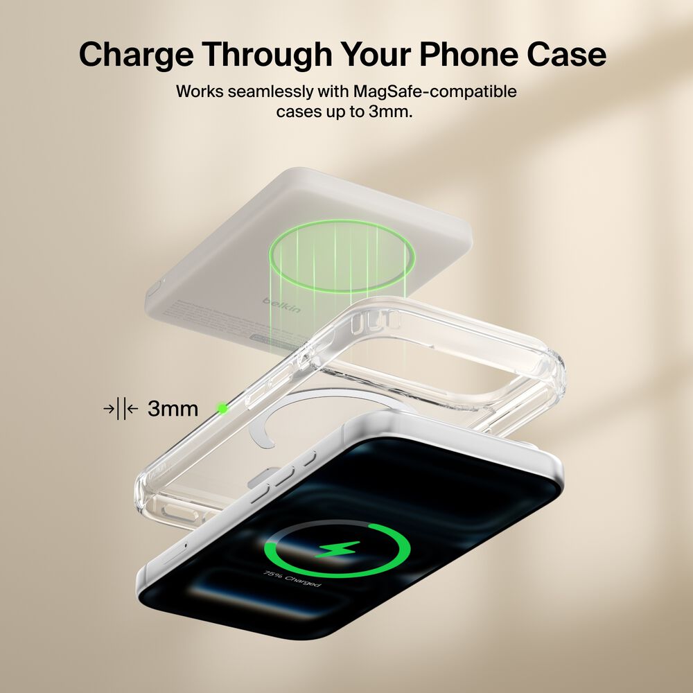 Slim Magnetic Power Bank 5K with Qi2, Sand, hi-res