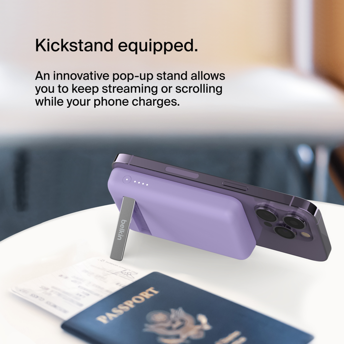 Magnetic Wireless Power Bank 5K + Stand, Lavender Purple, hi-res