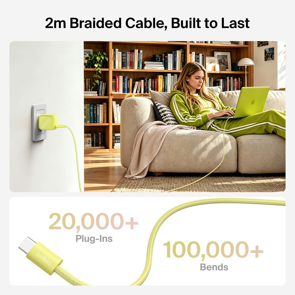 Compact USB-C Charger 30W + Braided USB-C Cable for MacBook Neo, Citrus Yellow, hi-res