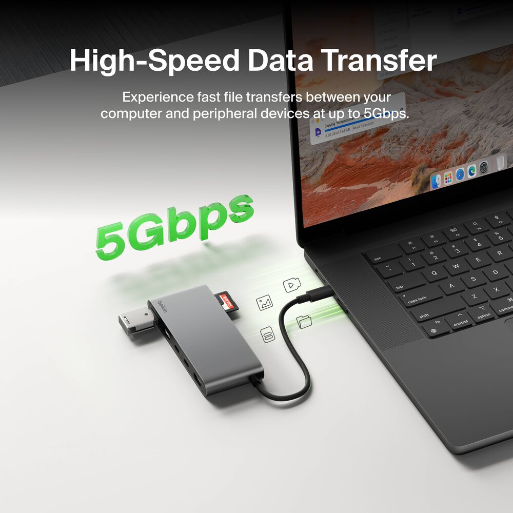 7-Port USB-C Hub with Dual USB-C Ports, Space Gray, hi-res