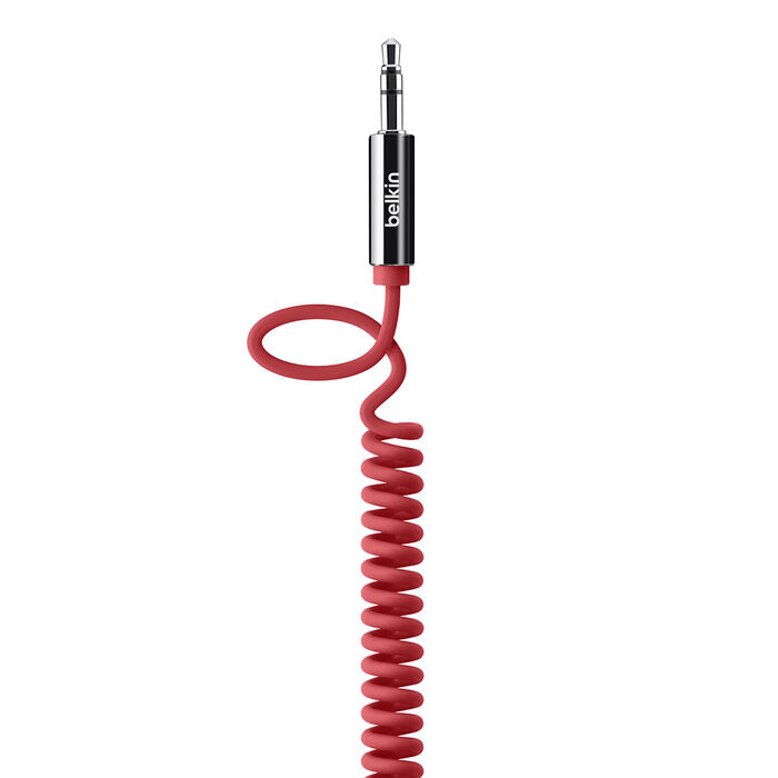 Coiled 3.5mm Aux Cable, Red, hi-res