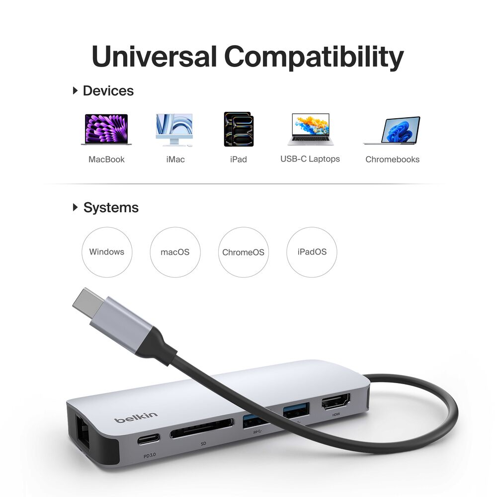 6-in-1 Multiport USB-C Adapter, USB-C Hub, 4K HDMI | Belkin US