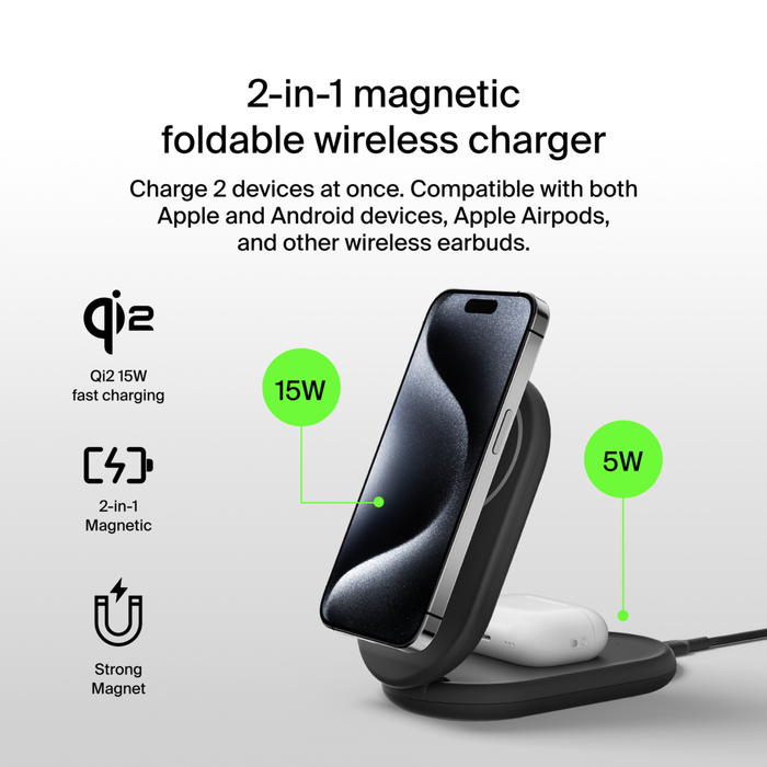 2 in 1 Foldable Qi2 Wireless Charging Station MagSafe compatible Belkin US