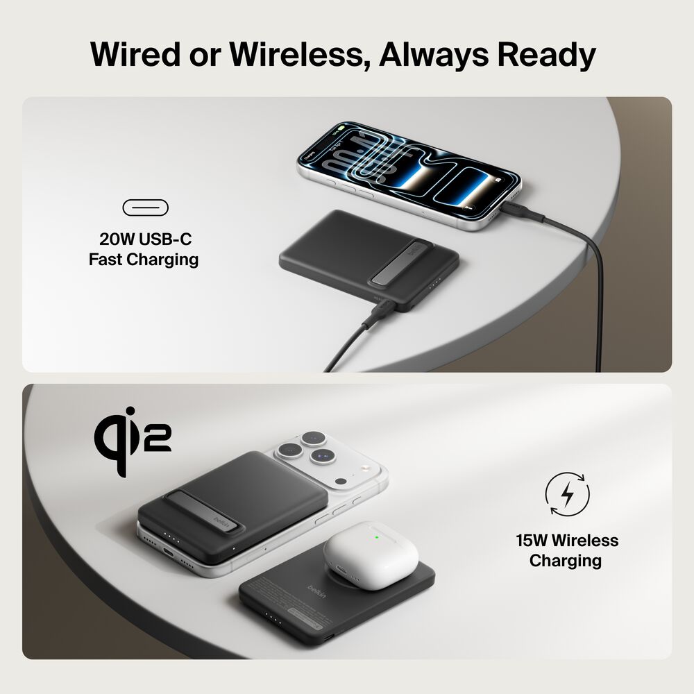 Slim Magnetic Power Bank 5K with Qi2, Black, hi-res