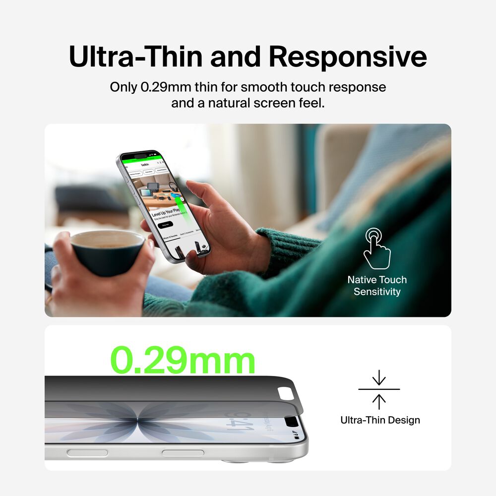 InvisiGlass Privacy Filter Screen Protector for iPhone 17 / iPhone 16 Pro, Gen 2, Clear, hi-res