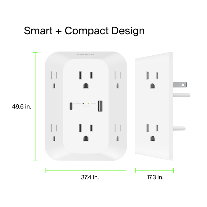 6 Outlet Wall Surge Protector with USB-C and USB-A, , hi-res