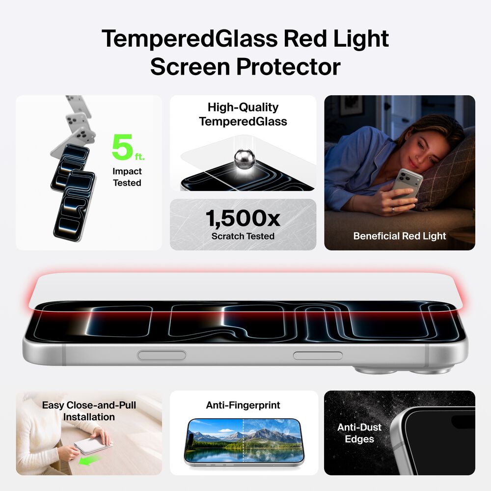 Red Light Screen Protector for iPhone 18 Pro Max / iPhone 17 Pro Max, , hi-res