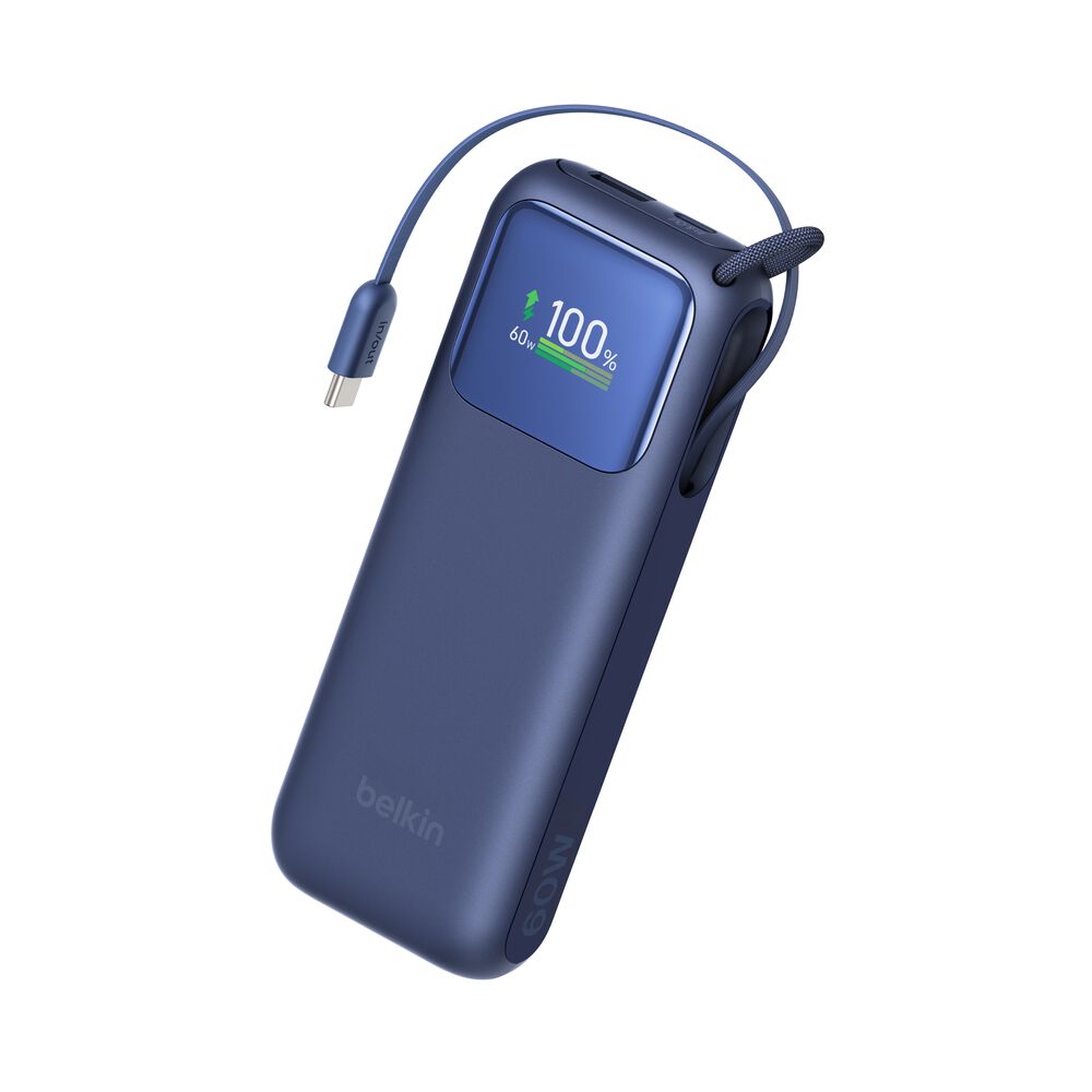 Power Bank 11K with Retractable Cable, Blue, hi-res