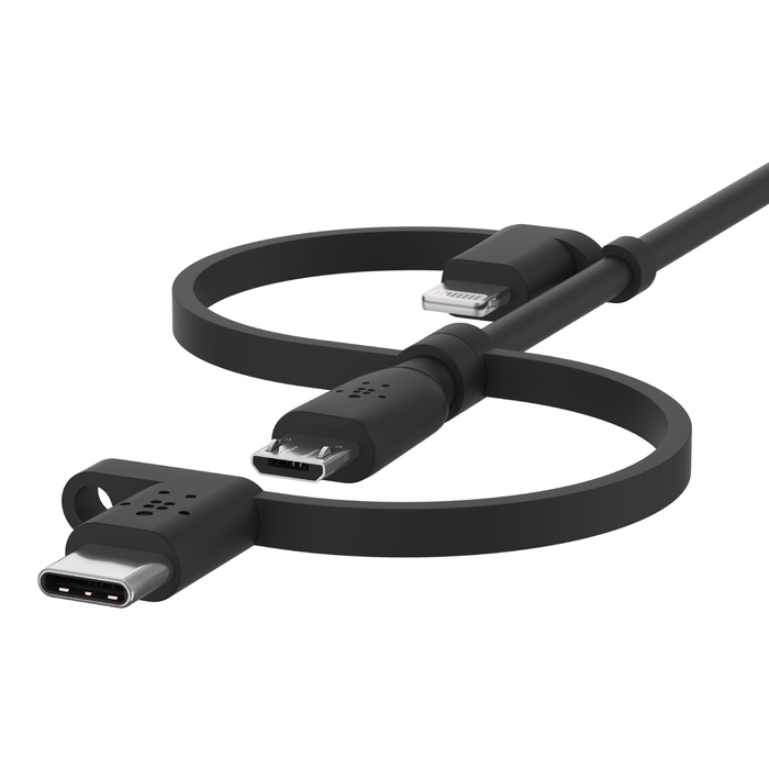 Câble universel 15 W (câble USB-A avec connecteurs USB-C®, Micro-USB et Lightning), Noir, hi-res