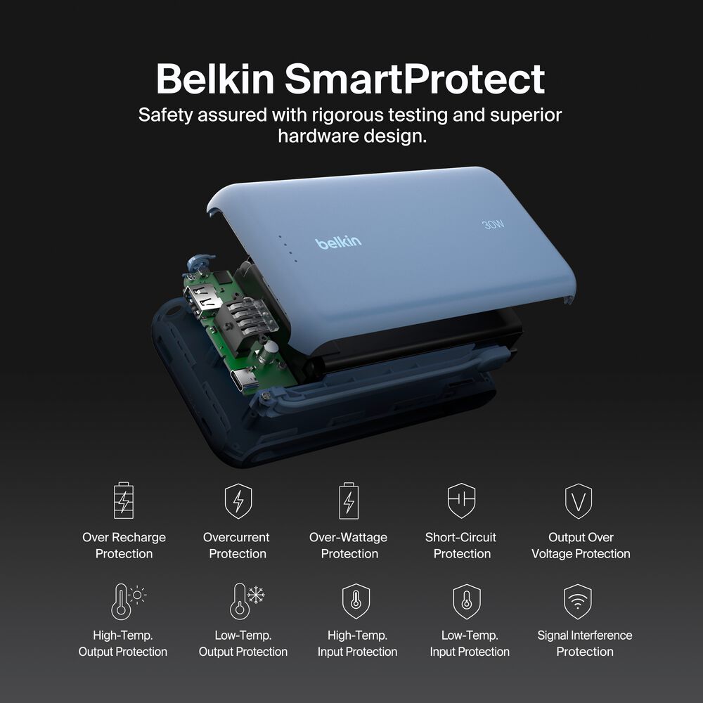 Power Bank 20K with Integrated Cable, Blue, hi-res