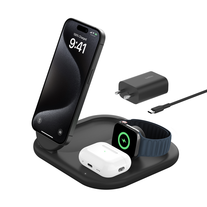 3-in-1 Magnetic Foldable Wireless Charger with Qi2, MagSafe 