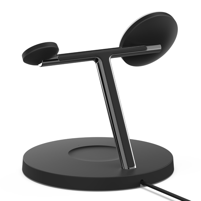 Belkin Station de recharge 2-en-1 Stand avec MagSafe (chargeur rapide de 15  W pour tous les modèles de l'iPhone 14, iPhone 13, AirPods et autres  appareils MagSafe, adaptateur secteur inclus, Noir) 