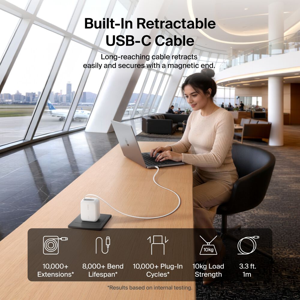 Retractable GaN Wall Charger 67W, , hi-res