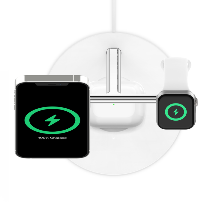 Drahtloses 3-in-1-Ladegerät mit MagSafe, 15 W, Weiß, hi-res
