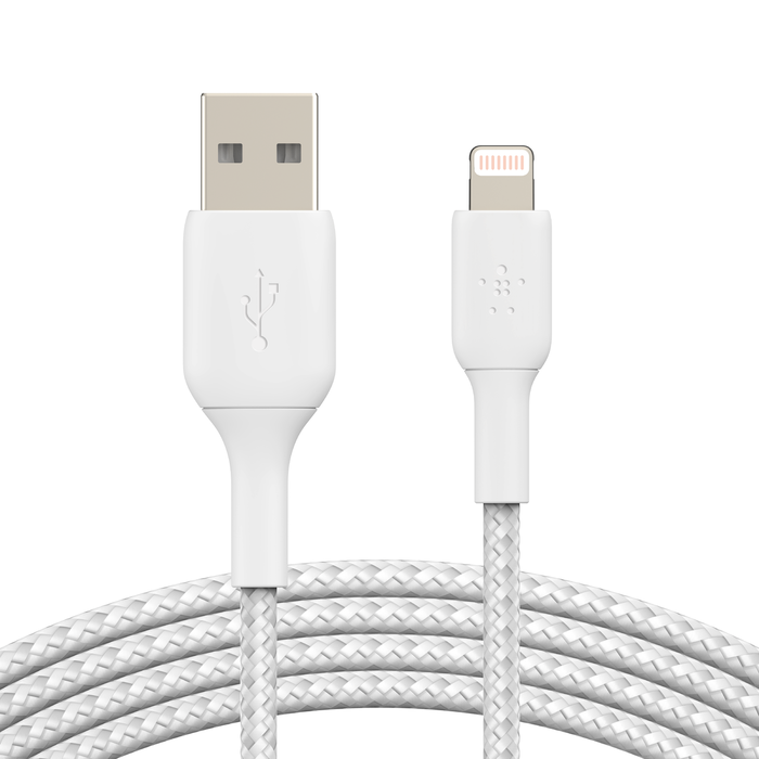 Braided Lightning to USB-A Cable (2m / 6.6ft, White), White, hi-res