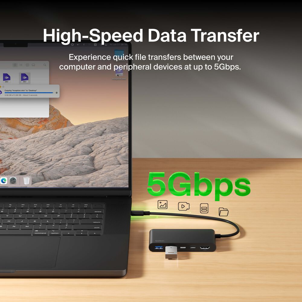 5-Port USB-C Hub with Dual USB-C Ports, Black, hi-res