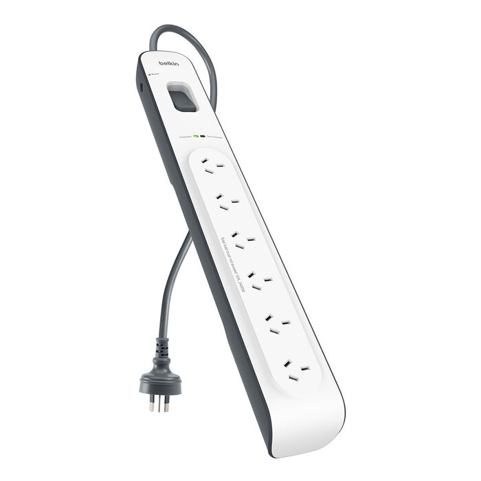 6-outlet Surge Protection Strip with 2M Power Cord, White/Gray, hi-res