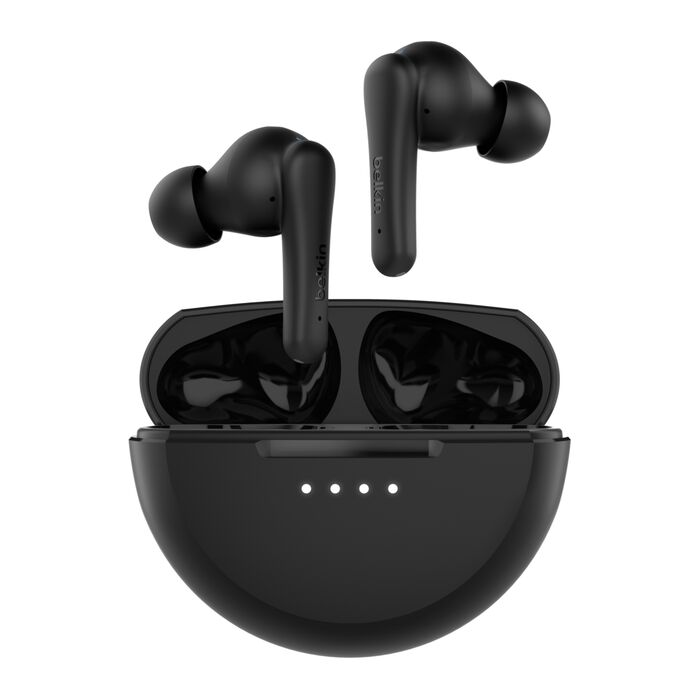 Belkin SoundForm Rhythm True Wireless Earbuds in black with charging case