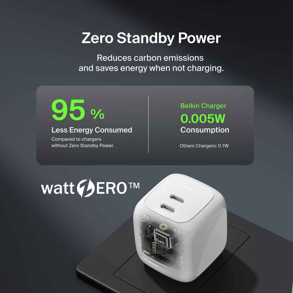 Dual USB-C GaN Wall Charger 67W, White, hi-res