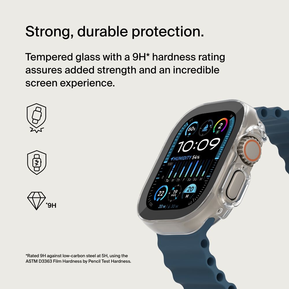 TemperedCurve 2-in-1 Treated Screen Protector + Bumper for Apple Watch Ultra/Ultra 2, Clear, hi-res