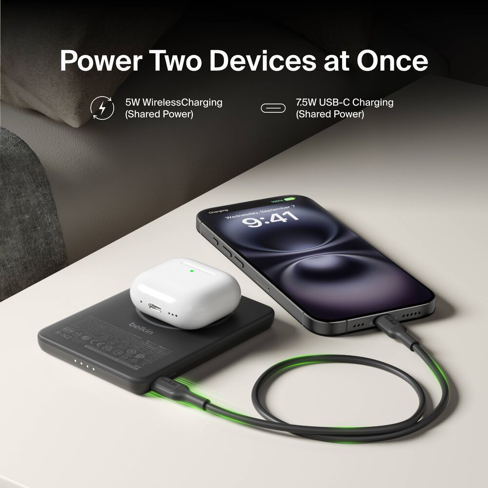 Slim Magnetic Power Bank 5K, Black, hi-res