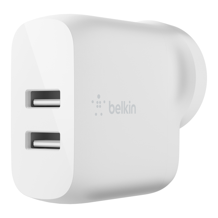 Dual USB-A Wall Charger 24W + Lightning to USB-A Cable, White, hi-res