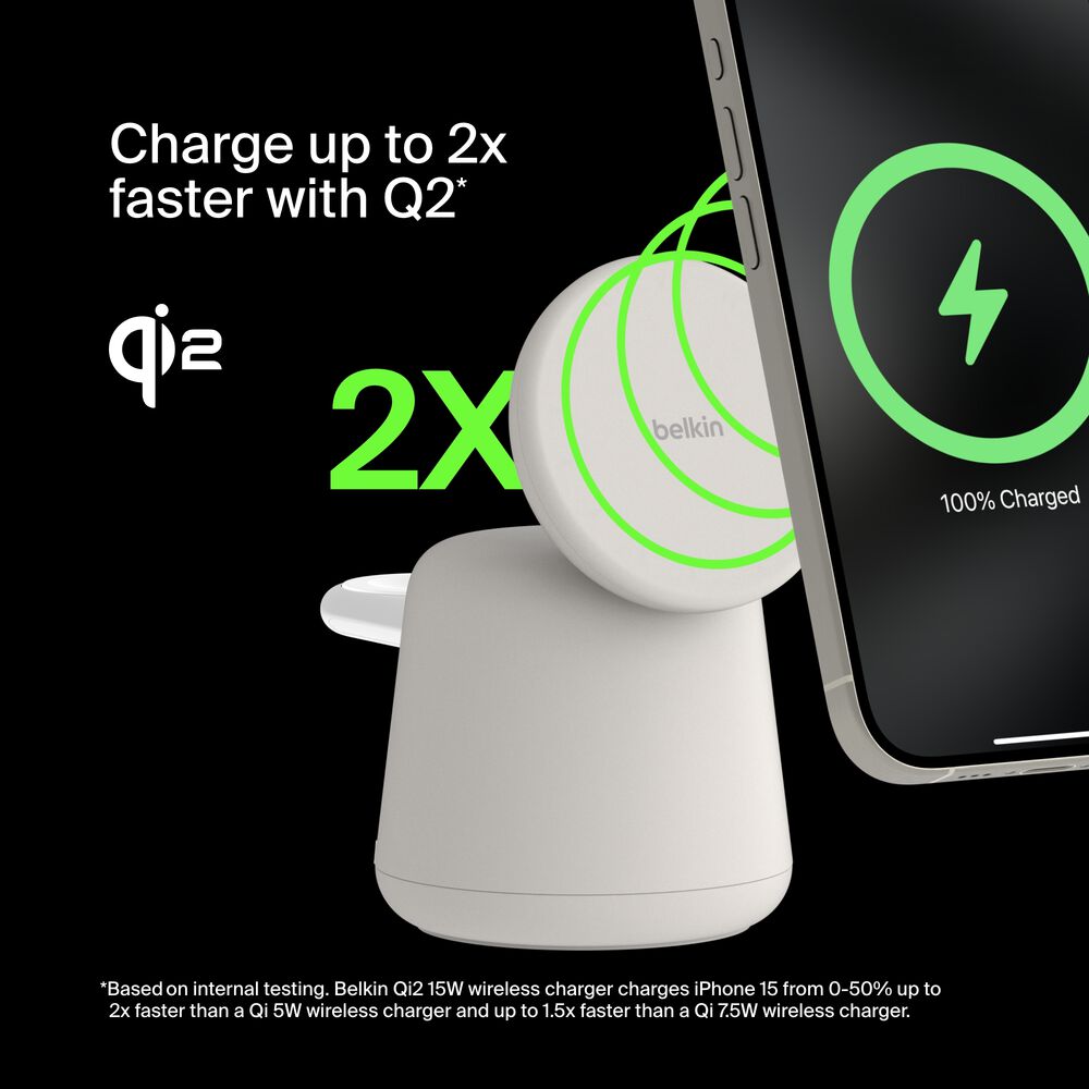 2-in-1 Wireless Charging Dock with Qi2 15W, Sand, hi-res