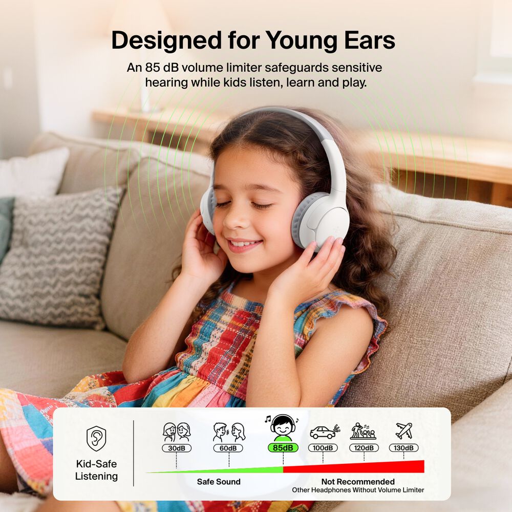 Wireless On-Ear Headphones for Kids , White, hi-res