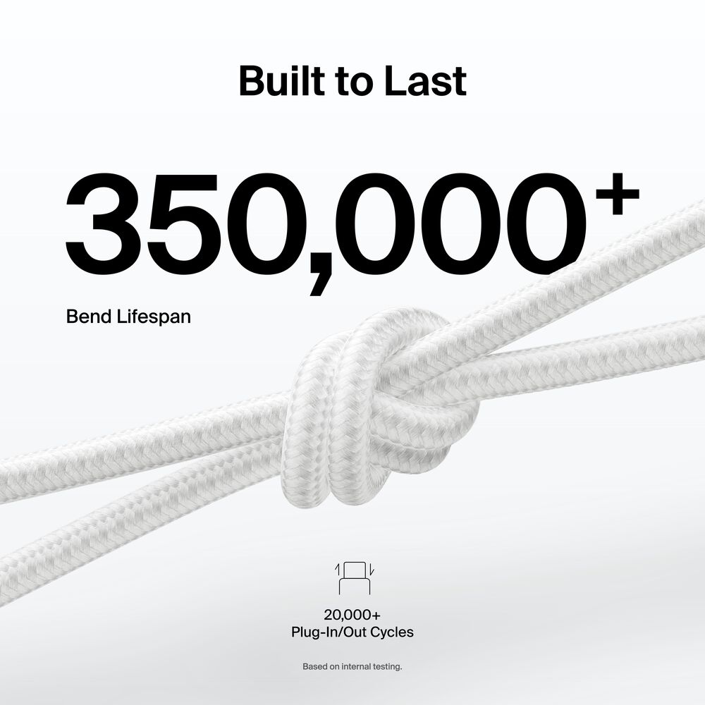 Braided USB-A to USB-C Cable 15W, 3.3ft/1m, White, White, hi-res