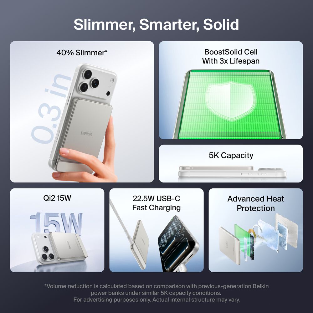 Slim Magnetic Power Bank 5K with BoostSolid Cell, Sand, hi-res