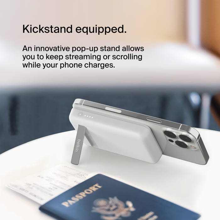 Magnetic Wireless Power Bank 5K + Stand, White, hi-res