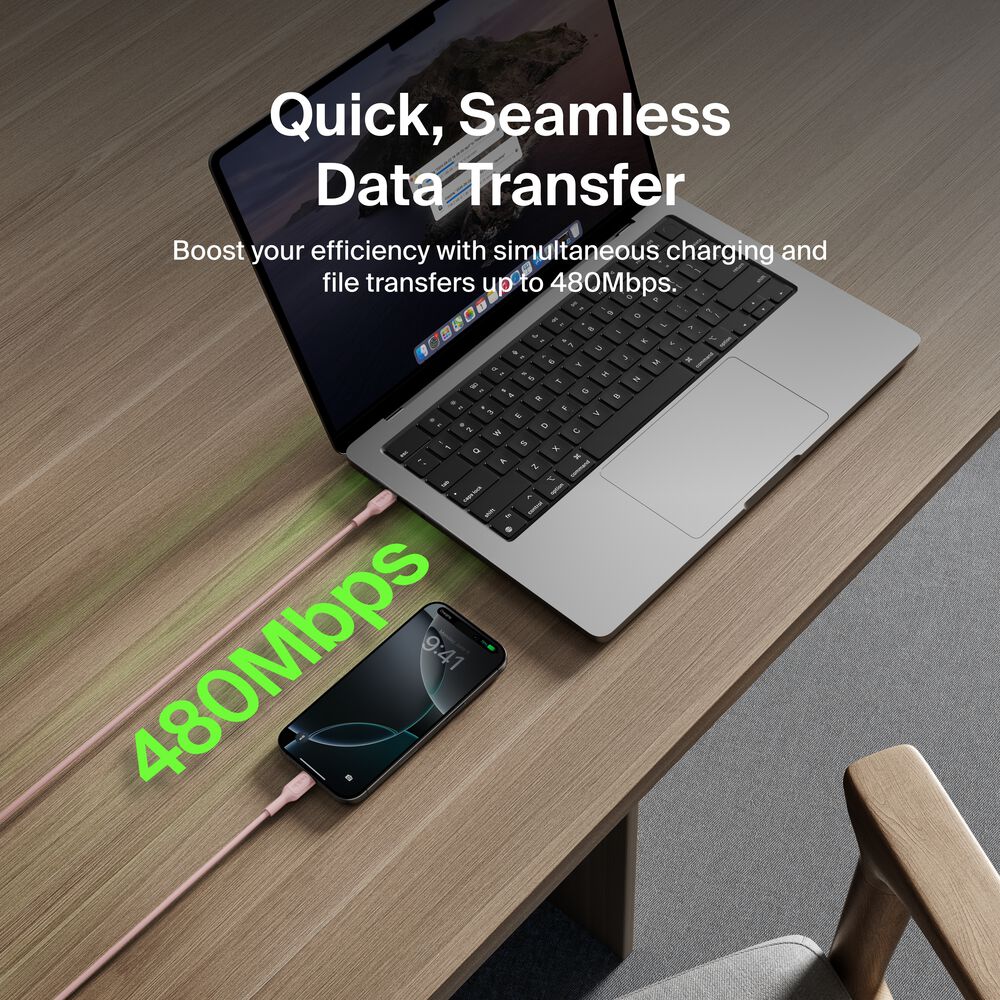 USB-C to USB-C Cable 60W, 3.3ft/1m, Pink, Pink, hi-res