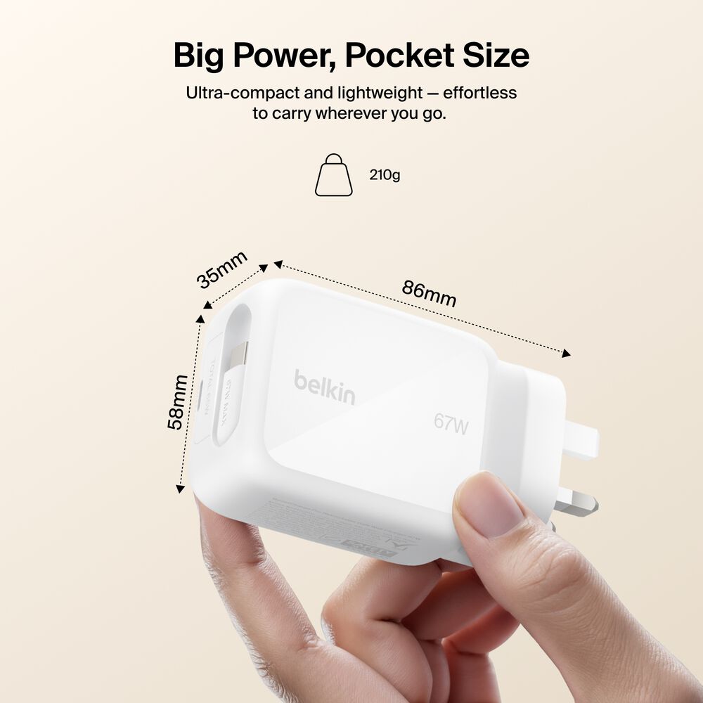 Retractable GaN Wall Charger 67W, , hi-res