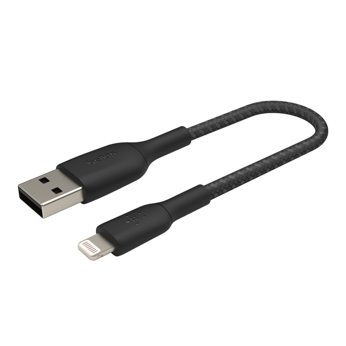 BOOST↑CHARGE™ gevlochten Lightning/USB-A-kabel (15 cm, zwart), Zwart, hi-res