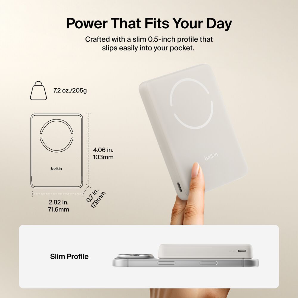 Slim Magnetic Power Bank 10K with Qi2, Sand, hi-res