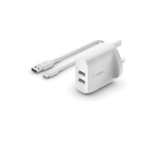 Dual USB-A Wall Charger 24W  + USB-A to USB-C cable