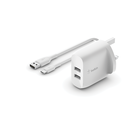 Dual USB-A Wall Charger 24W  + USB-A to USB-C cable, White, hi-res