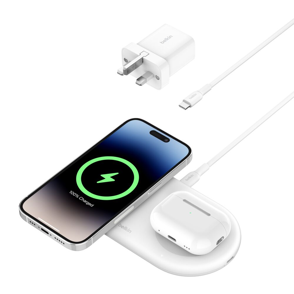 2-in-1 Magnetic Wireless Charging Pad with Qi2, MagSafe-compatible