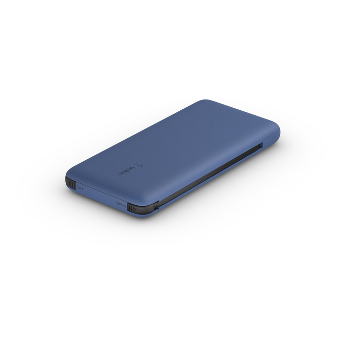 Batterie externe USB-C 10K avec câbles intégrés, bleu, hi-res