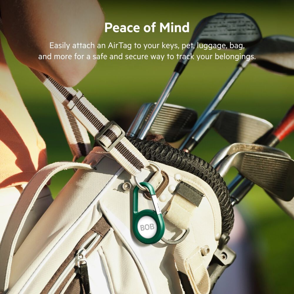 Secure Holder with Carabiner for AirTag, Dark Green, hi-res