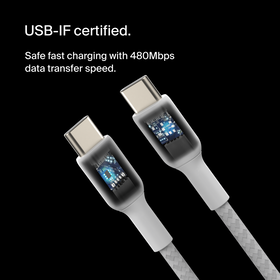 Braided USB-C to USB-C Cable (1m / 3.3ft, White), White, hi-res