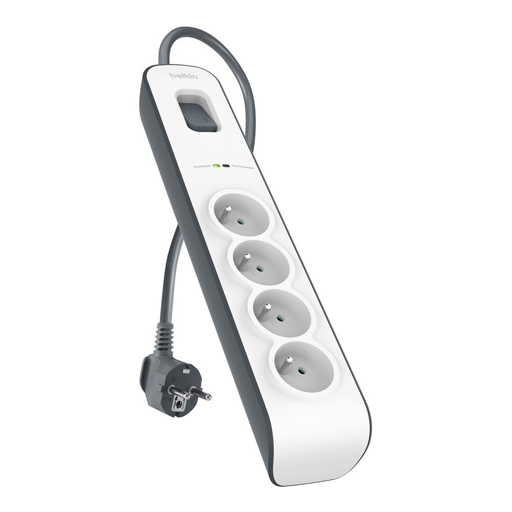 4-outlet Surge Protection Strip with 2M Power Cord, White/Gray, hi-res